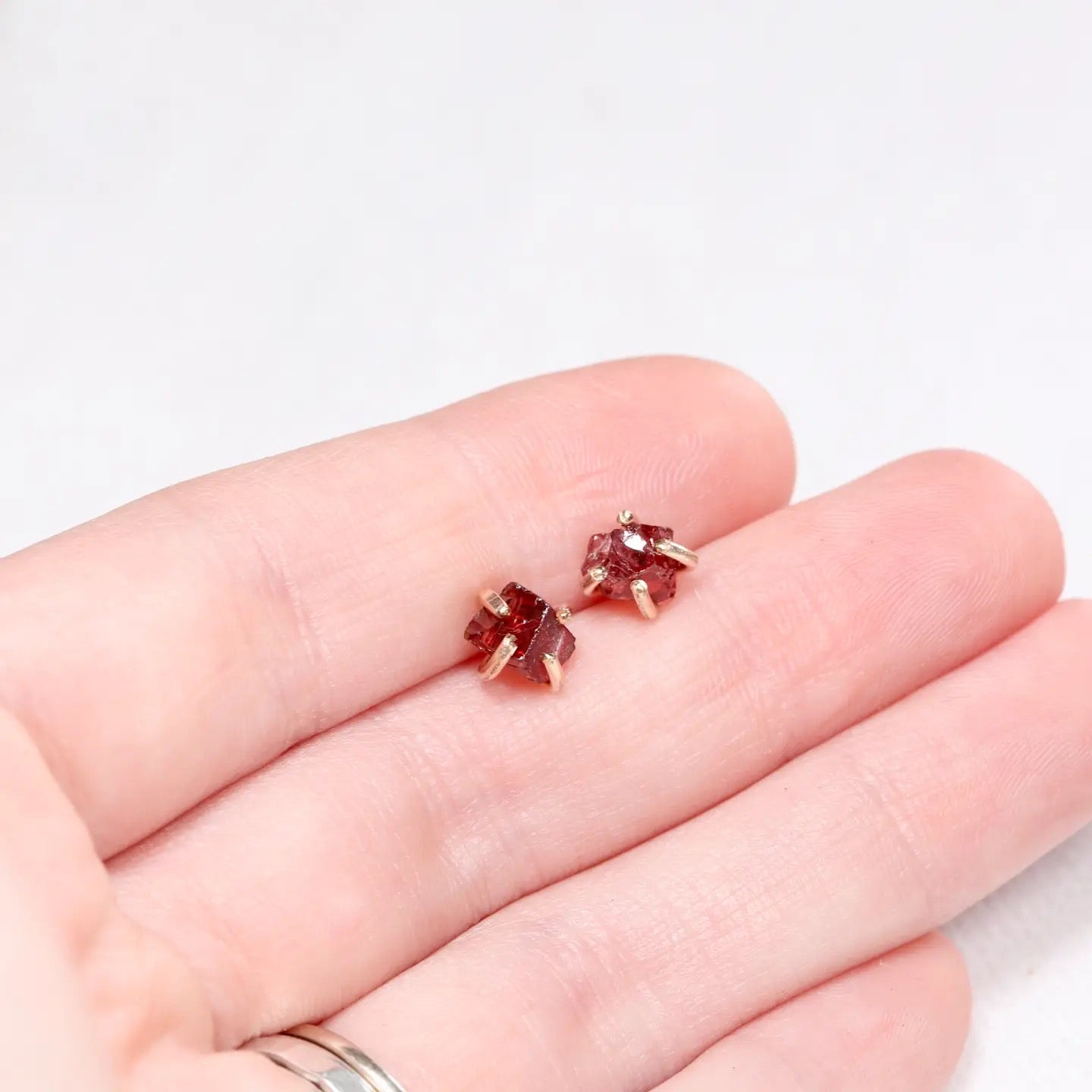 Earrings--Stud, Raw Stone, Silver OR Gold, 3 Stones (Esme)