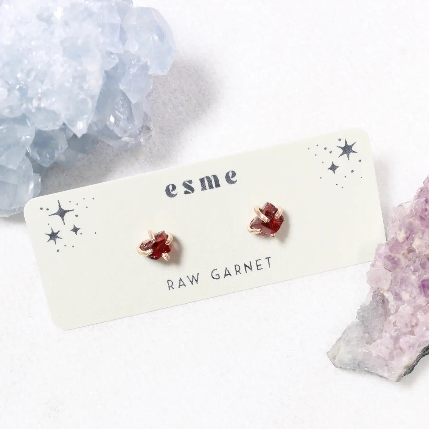 Earrings--Stud, Raw Stone, Silver OR Gold, 3 Stones (Esme)