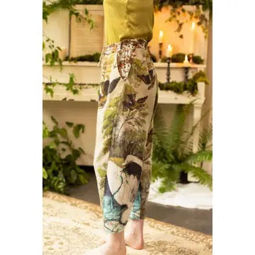Pants--Cropped, Linen-Viscose, Swan & Birds (Market of Stars)