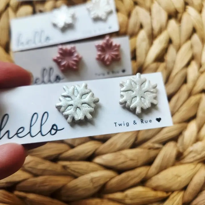 Earring--Snowflake, Clay, 2 Designs--3 Colors (Twig & Rue)