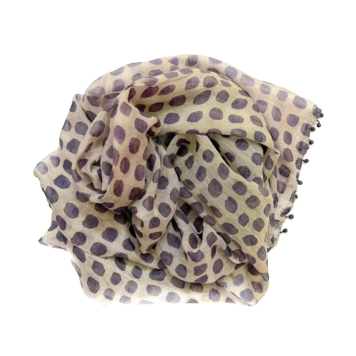 Scarf--Polka Dots, Cotton-Silk, Grey with Dark Lavender Dots (Marigold Row)