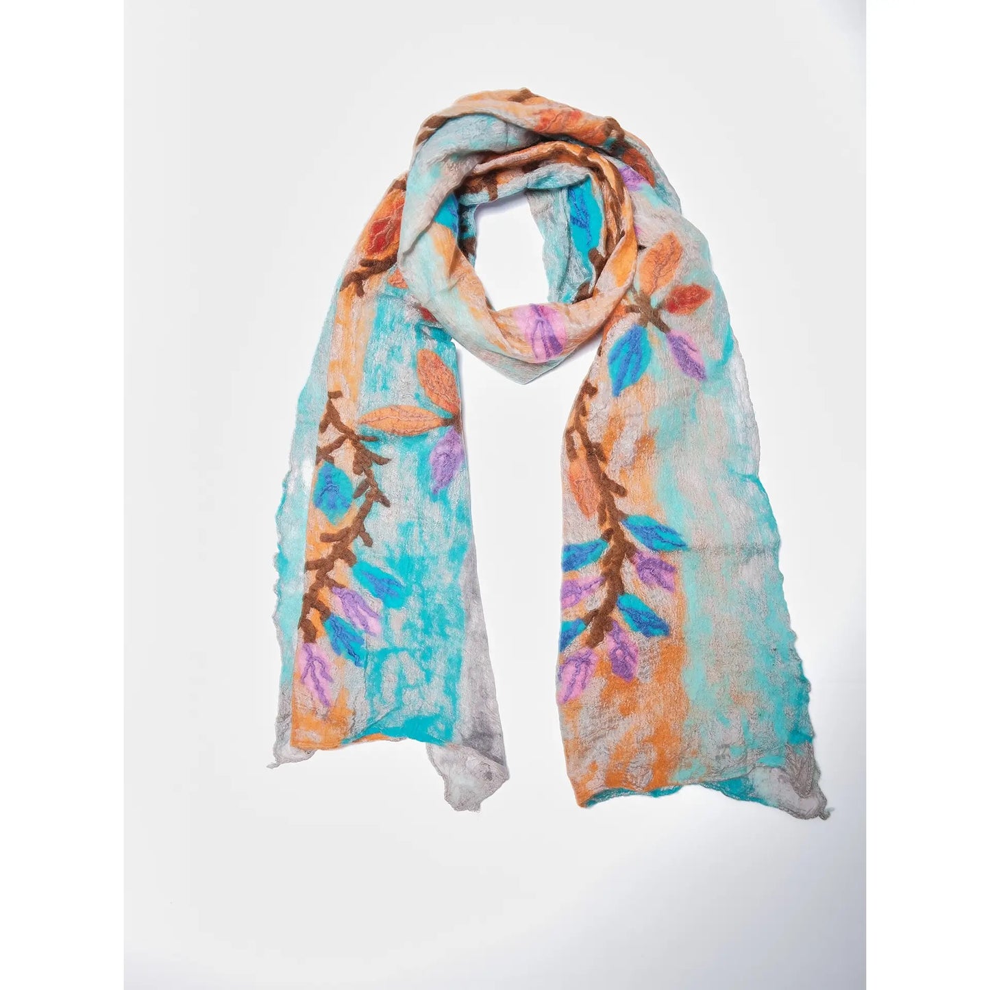 Scarf--"Spring Blossoms", Felted Wool & Silk (Windhorse Trading)