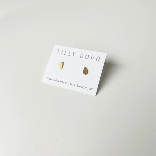 Earrings--"Teardrop", Gold-Plated Studs, Plain (Tilly Doro)