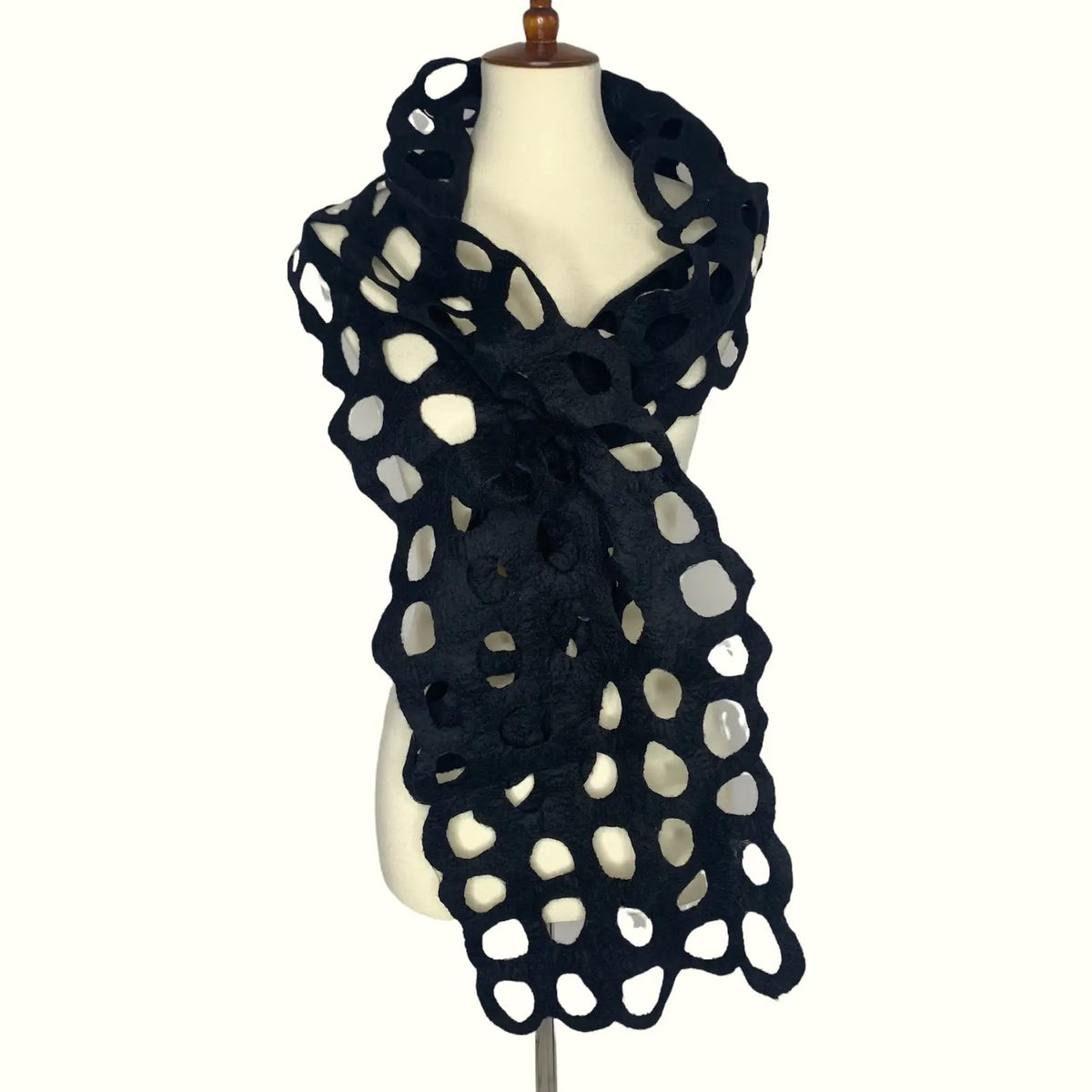 Scarf--"Rings", Wool, BLACK (Pomegranate Moon)