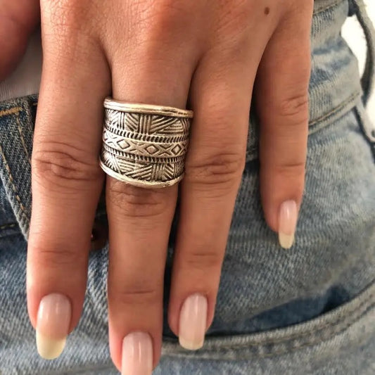 Ring--"Kilim", Silver-Plated Brass (Volare)