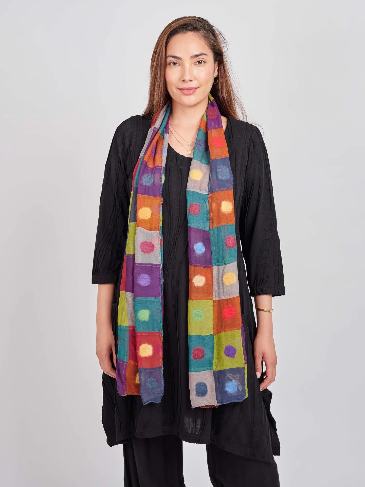 Scarf--"Polka Dots in Squares", Felted Wool & Silk, 3 Versions (Windhorse)