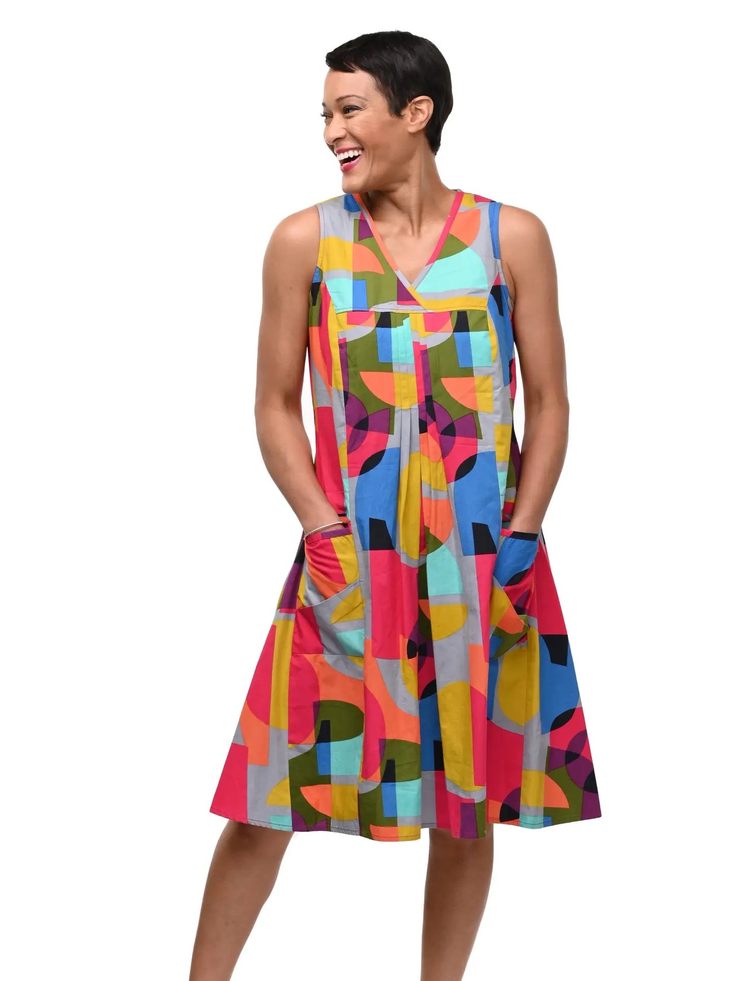 Dress--"Poppie", Sleeveless, Cotton, Kaleidoscope (Tulip)