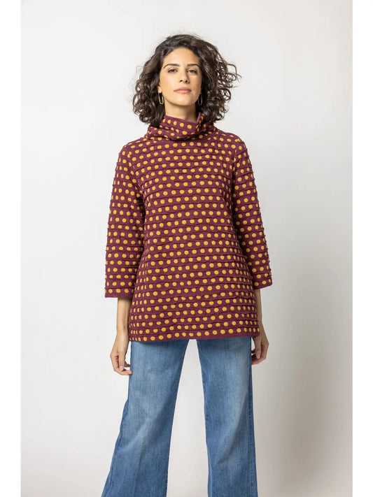 Tunic--"Spot"-Como, Cowl, 3/4-Sleeve, Rust/Mustard (Komil)