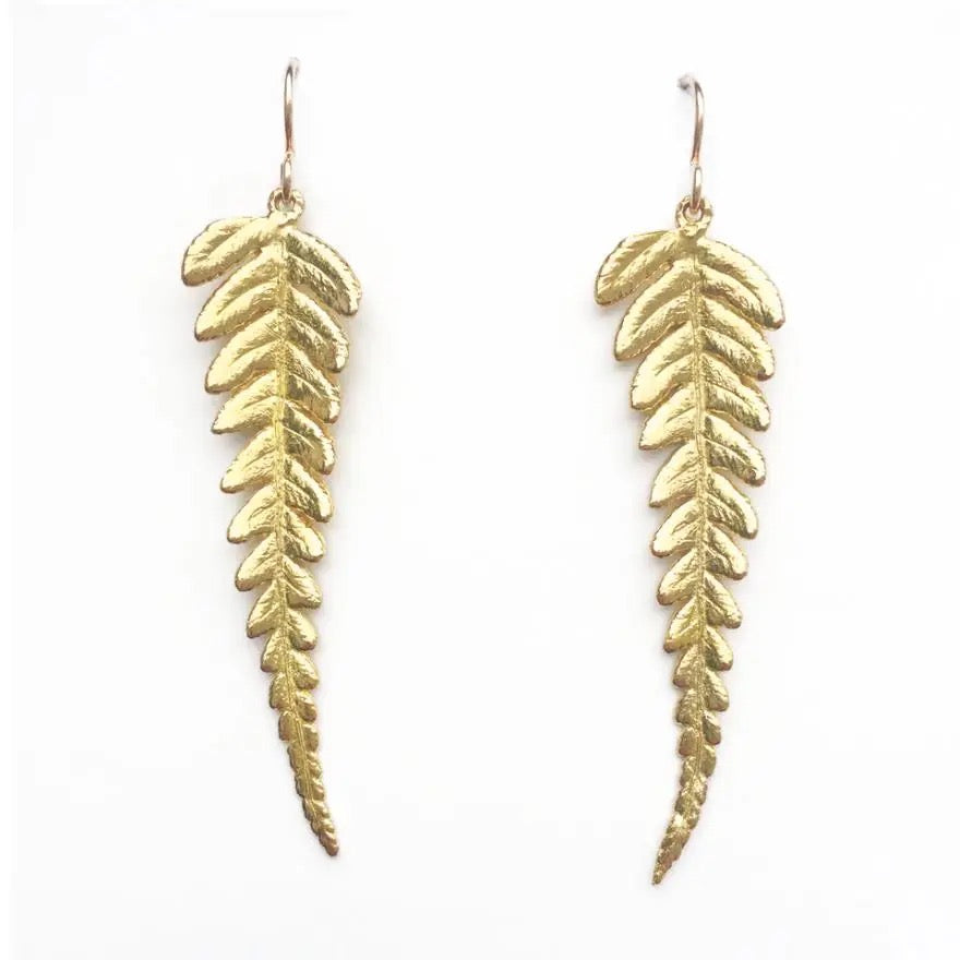 Earrings--Fern, Golden Bronze or Silver (Morning Moon)