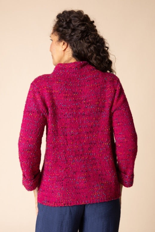 Sweater--"Confetti", Funnel Neck, Wineberry (Habitat)