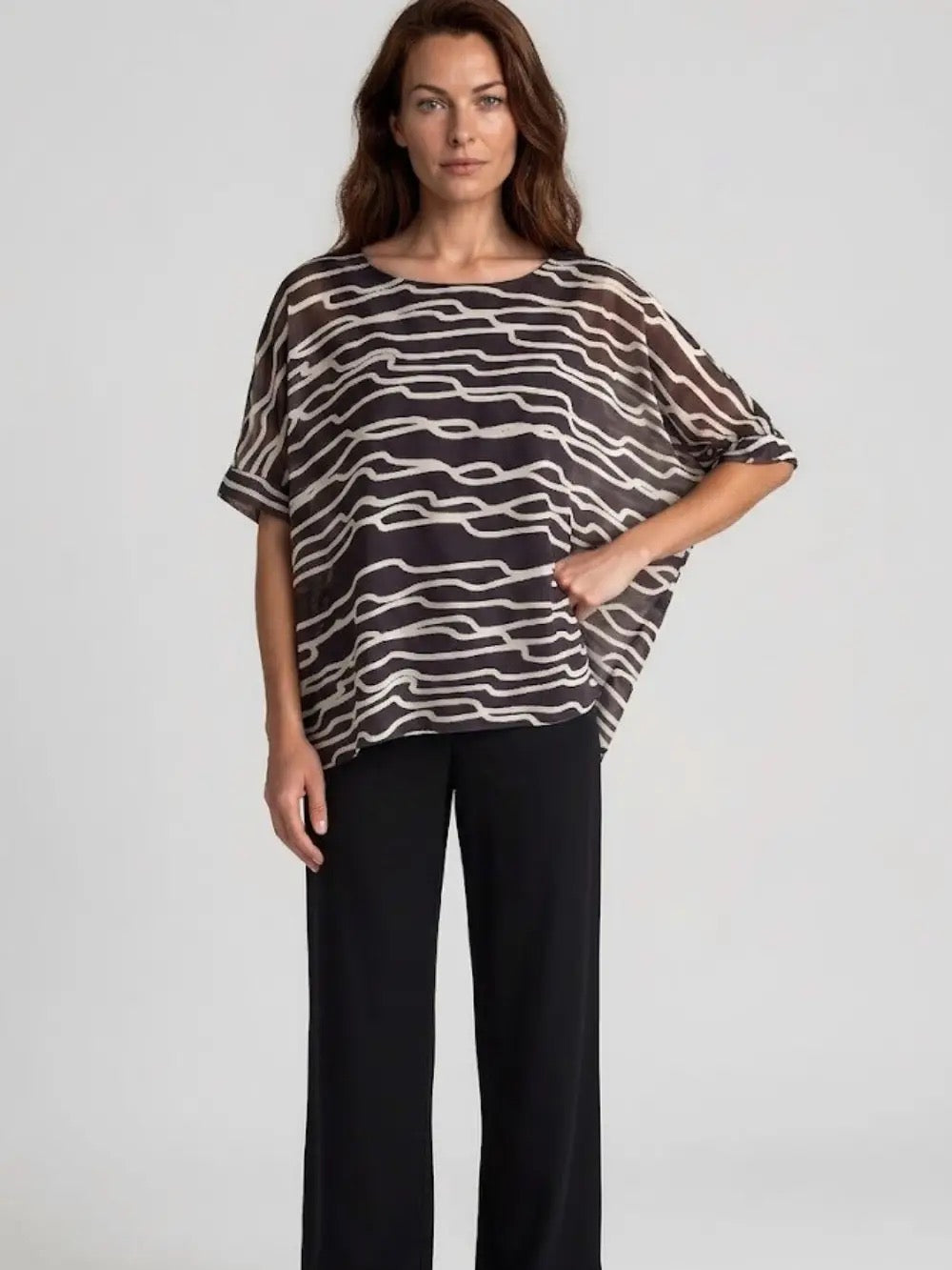 Topper--"Capri" Poncho, Sheer, "Waves"--Black w/White Lines (AMB Designs)