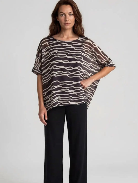 Topper--"Capri" Poncho, Sheer, "Waves"--Black w/White Lines (AMB Designs)