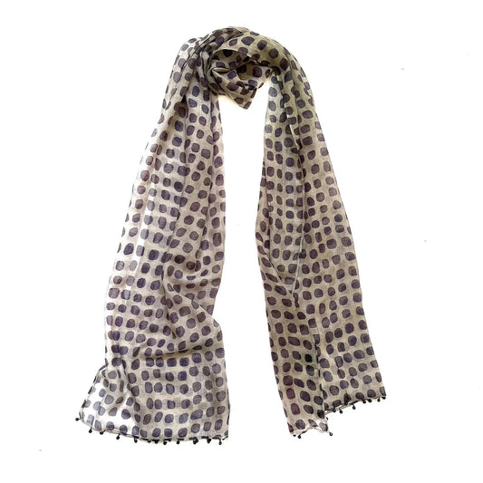 Scarf--Polka Dots, Cotton-Silk, Grey with Dark Lavender Dots (Marigold Row)