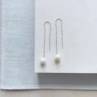 Earrings--"Daria", Pearl, Threader, Gold & Silver (Sarah Cornwell)