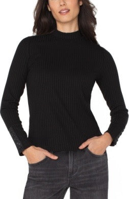 Top--Mock, Long Sleeved, Rib Knit, Black (Liverpool LA)