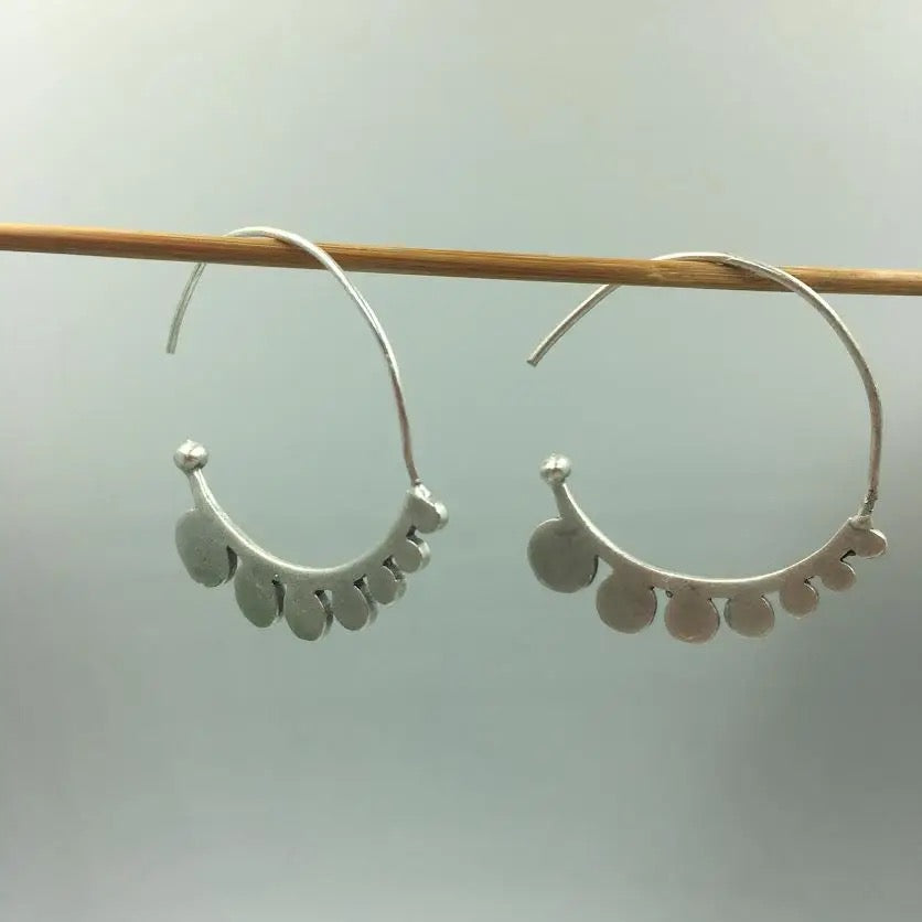 Earrings--"Petal", Hoop-style, Silver-Plated Pewter & Brass (Volare)