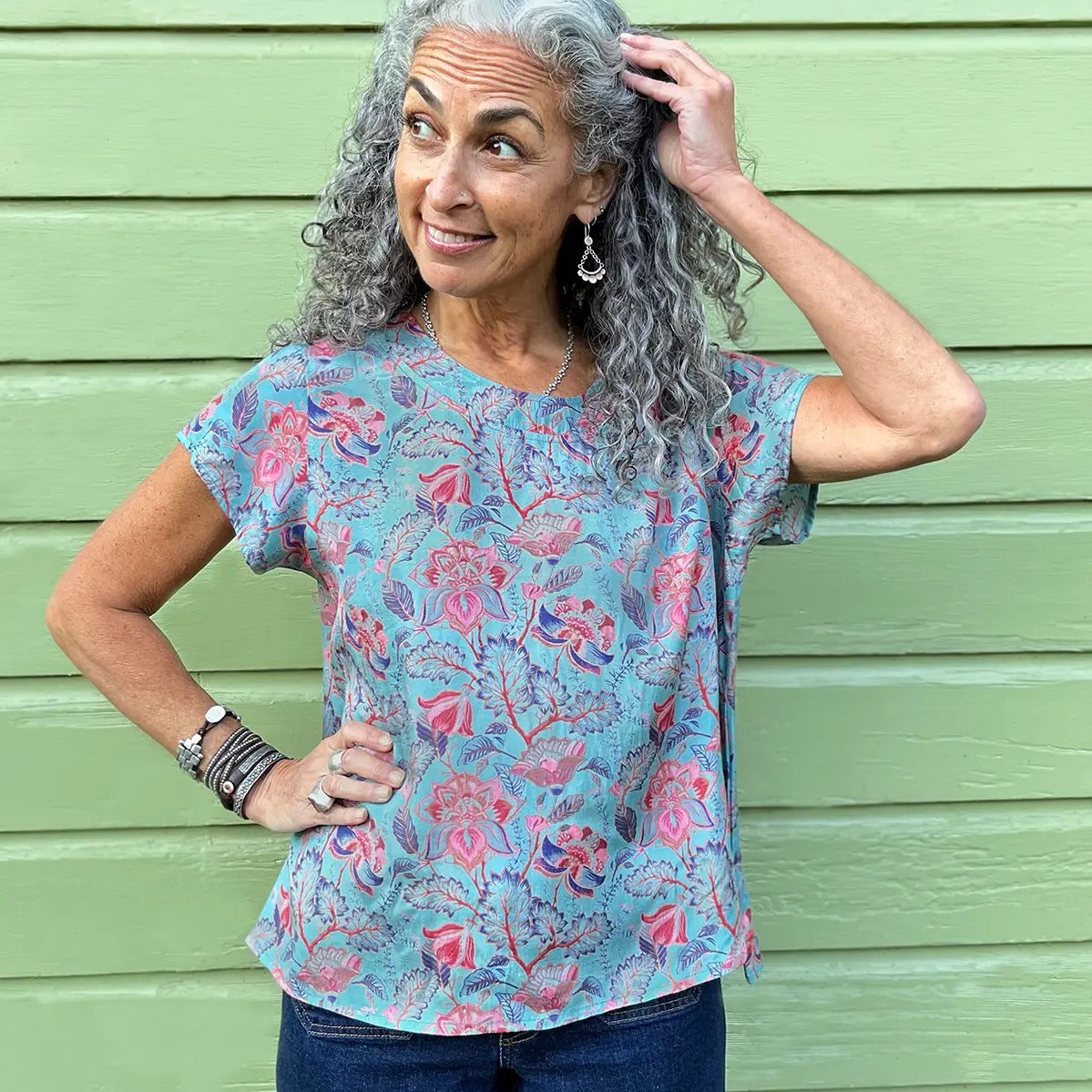 Blouse--"Margie", Short Sleeves, Taj Blue (Little Journeys Chicago)