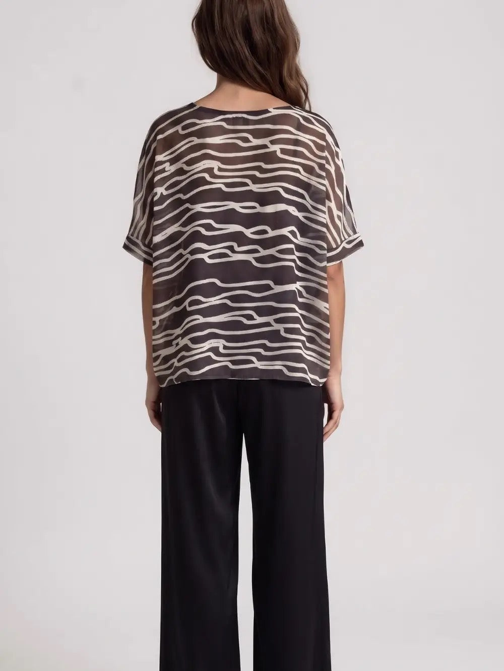 Topper--"Capri" Poncho, Sheer, "Waves"--Black w/White Lines (AMB Designs)