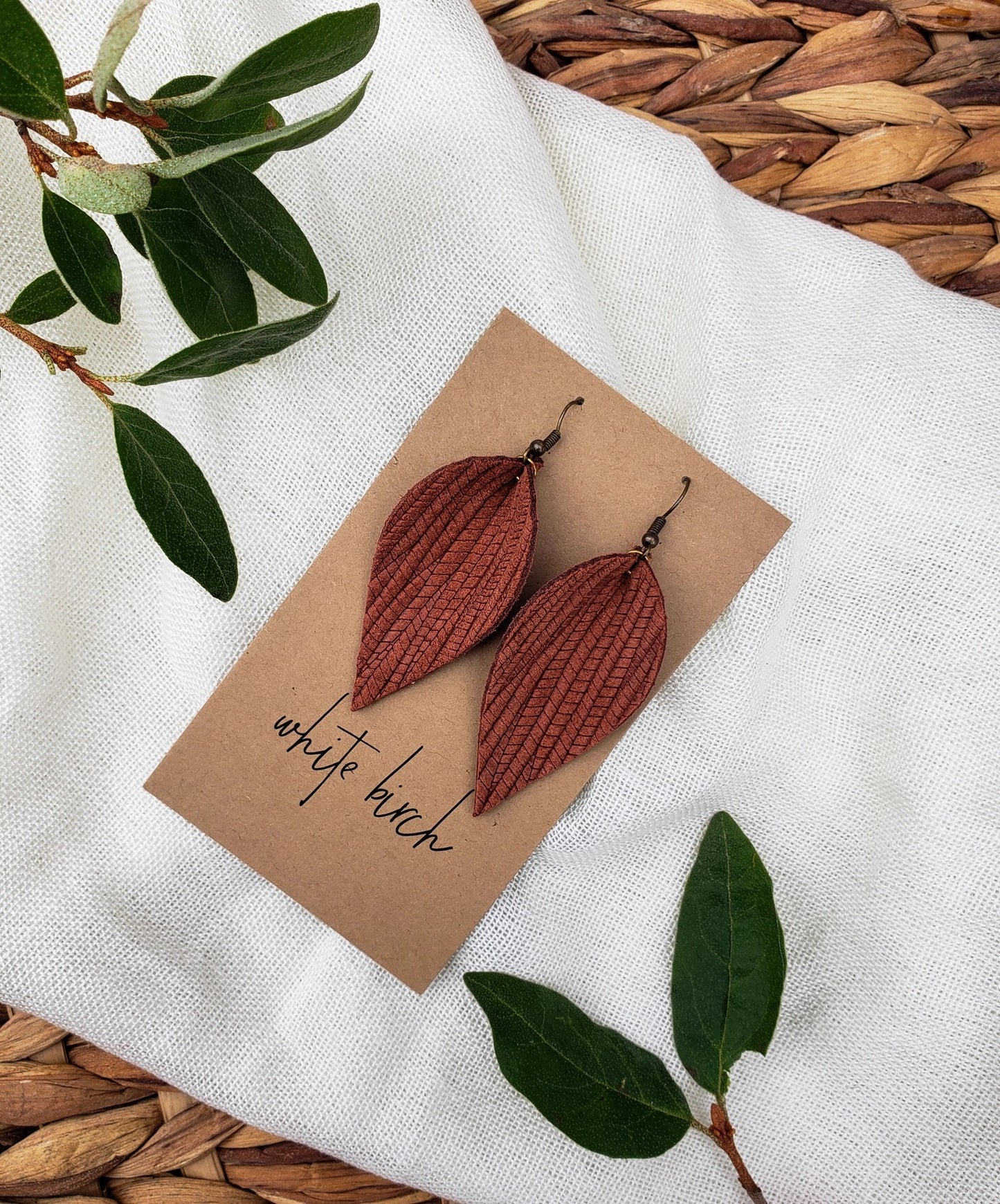 Earrings--Leaf, Leather, Many Colors (Whitebirch Handmade Goods)