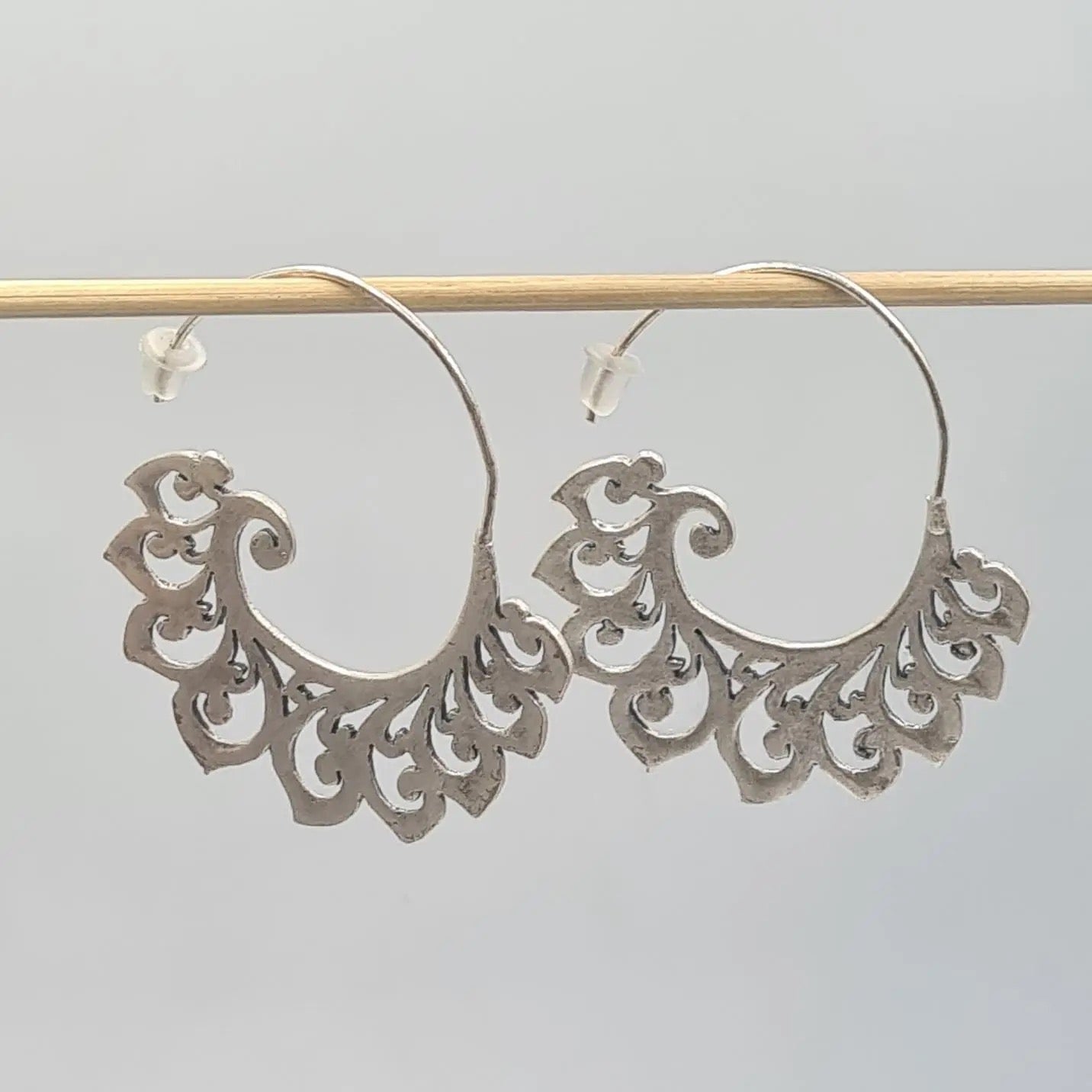 Earrings--"Crescent", Hoop-style, Silver-Plated Pewter (Volare)