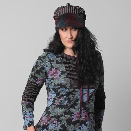 Hat--Cap, Velvet, Striped--Grey/Plum (Little Journeys Chicago)