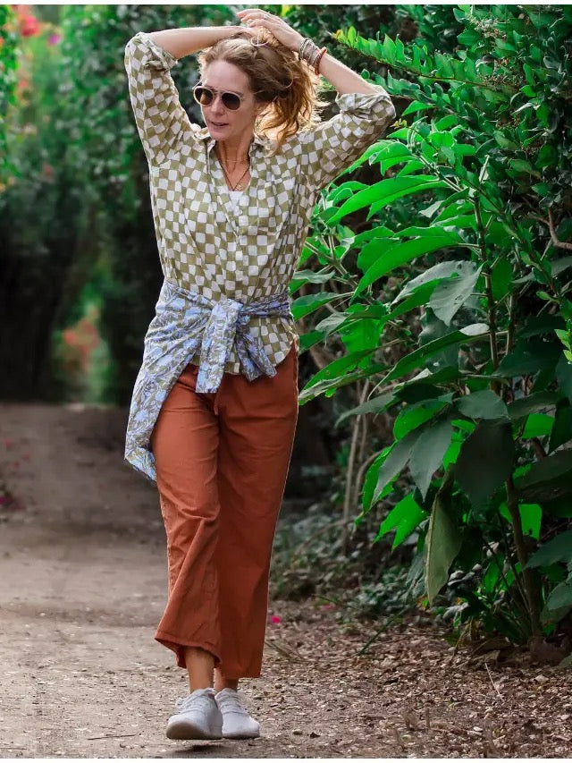 Blouse--"Good Boyfriend", Cotton, Checkerboard, Olive Green (and for Good)