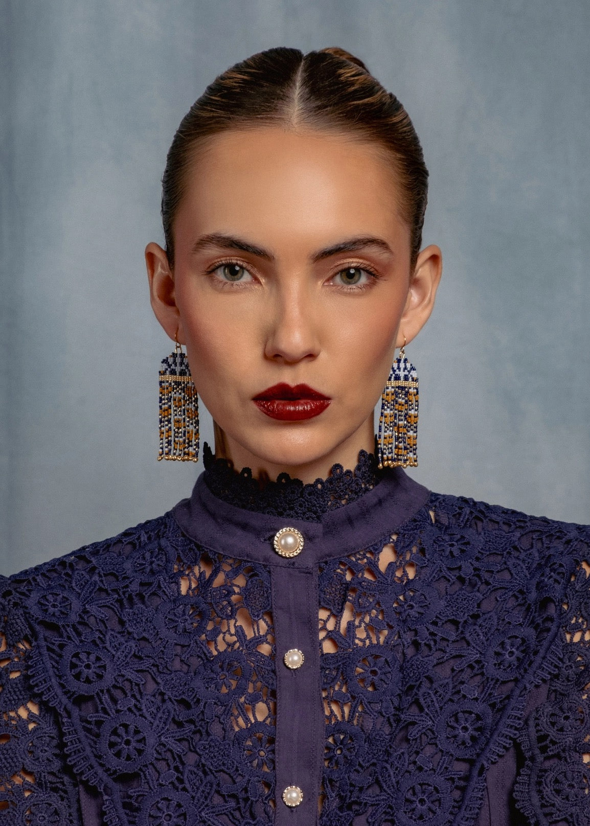 Earrings--"Brocade Garden", Olive/Pink (Mayana)