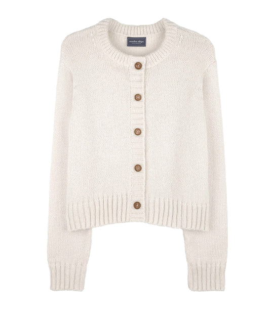 Sweater--Jane", Cardigan, Button, Waxed Loden OR Dark Leather (Wooden Ships)