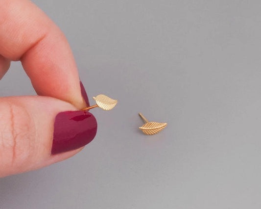 Earrings--"Leaf", Gold-Plated Studs (Tilly Doro)