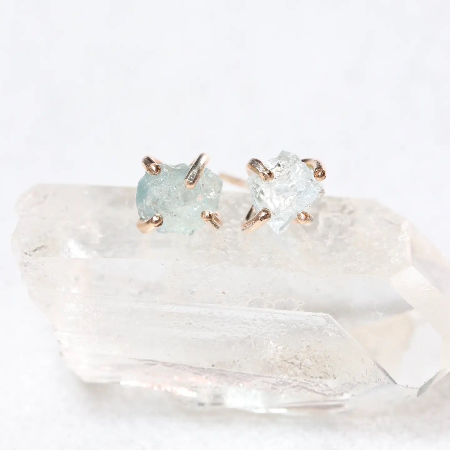 Earrings--Stud, Raw Stone, Silver OR Gold, 3 Stones (Esme)