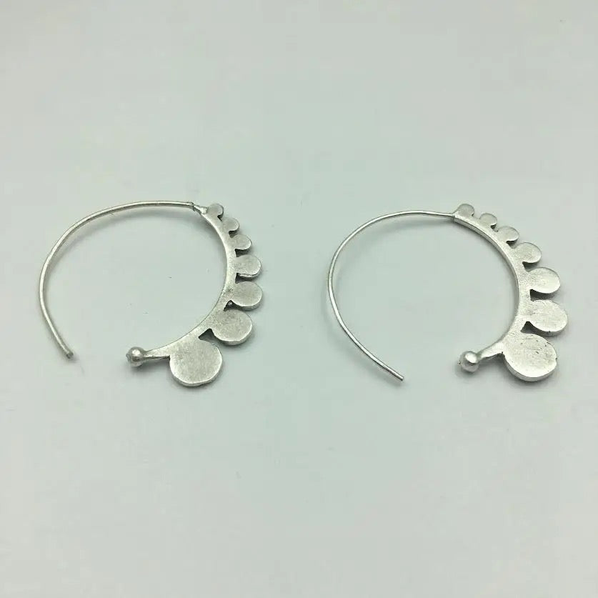 Earrings--"Petal", Hoop-style, Silver-Plated Pewter & Brass (Volare)