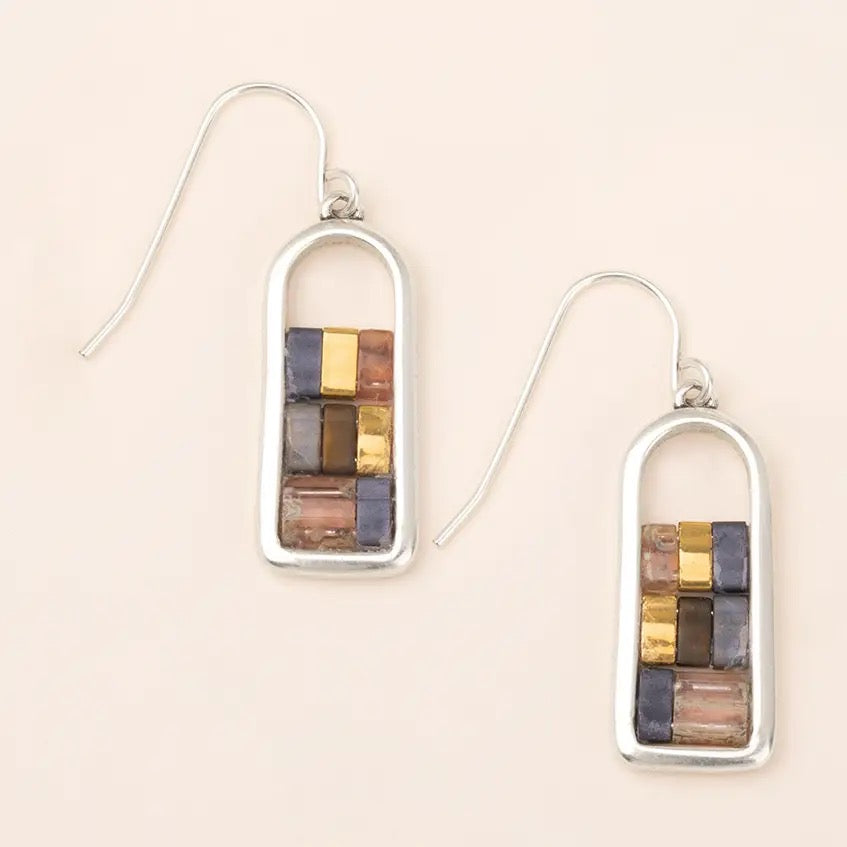 Earring--Frame w/Glass Beads, Gunmetal/Silver (Scout Curated Wears)