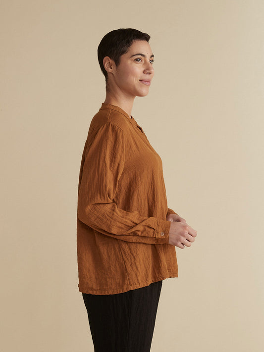 Top--Front Pleat, Long Sleeved, "Brass" (cut loose)