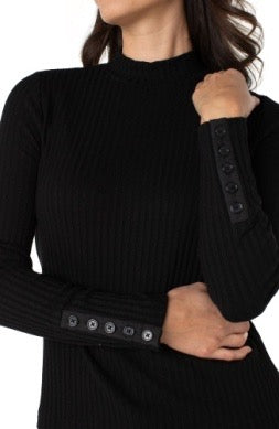 Top--Mock, Long Sleeved, Rib Knit, Black (Liverpool LA)