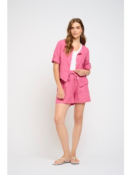 Jacket--Linen, Short Sleeves, Strawberry (Pistache)