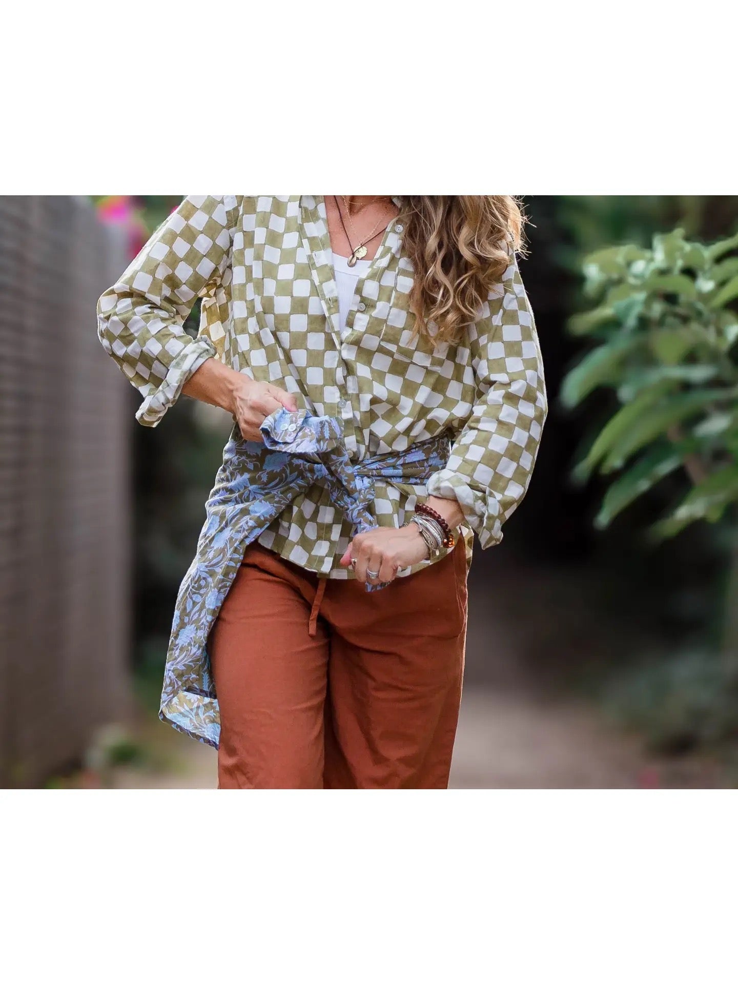 Blouse--"Good Boyfriend", Cotton, Checkerboard, Olive Green (and for Good)