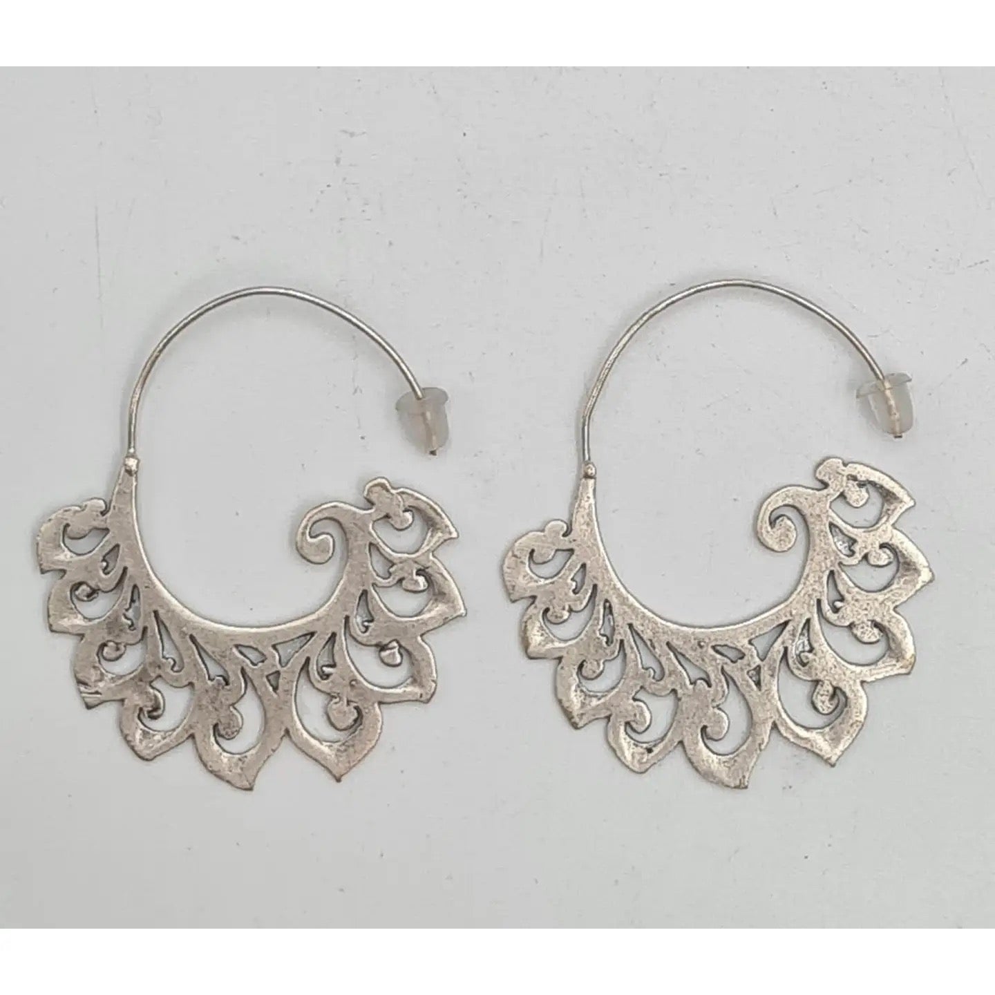 Earrings--"Crescent", Hoop-style, Silver-Plated Pewter (Volare)
