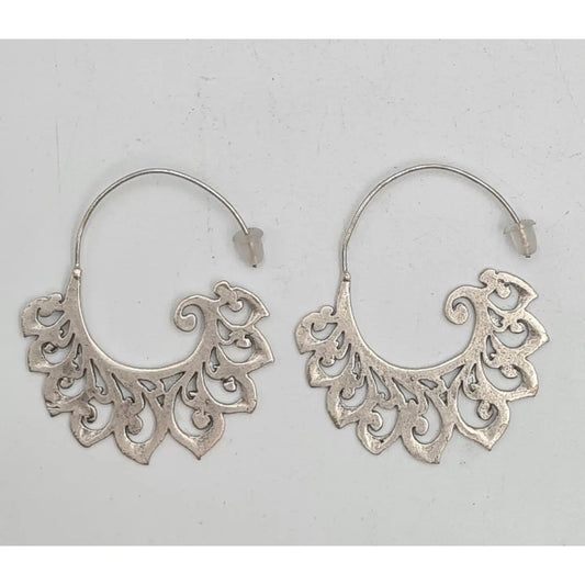 Earrings--"Crescent", Hoop-style, SILVER-Plated Pewter (Volare)