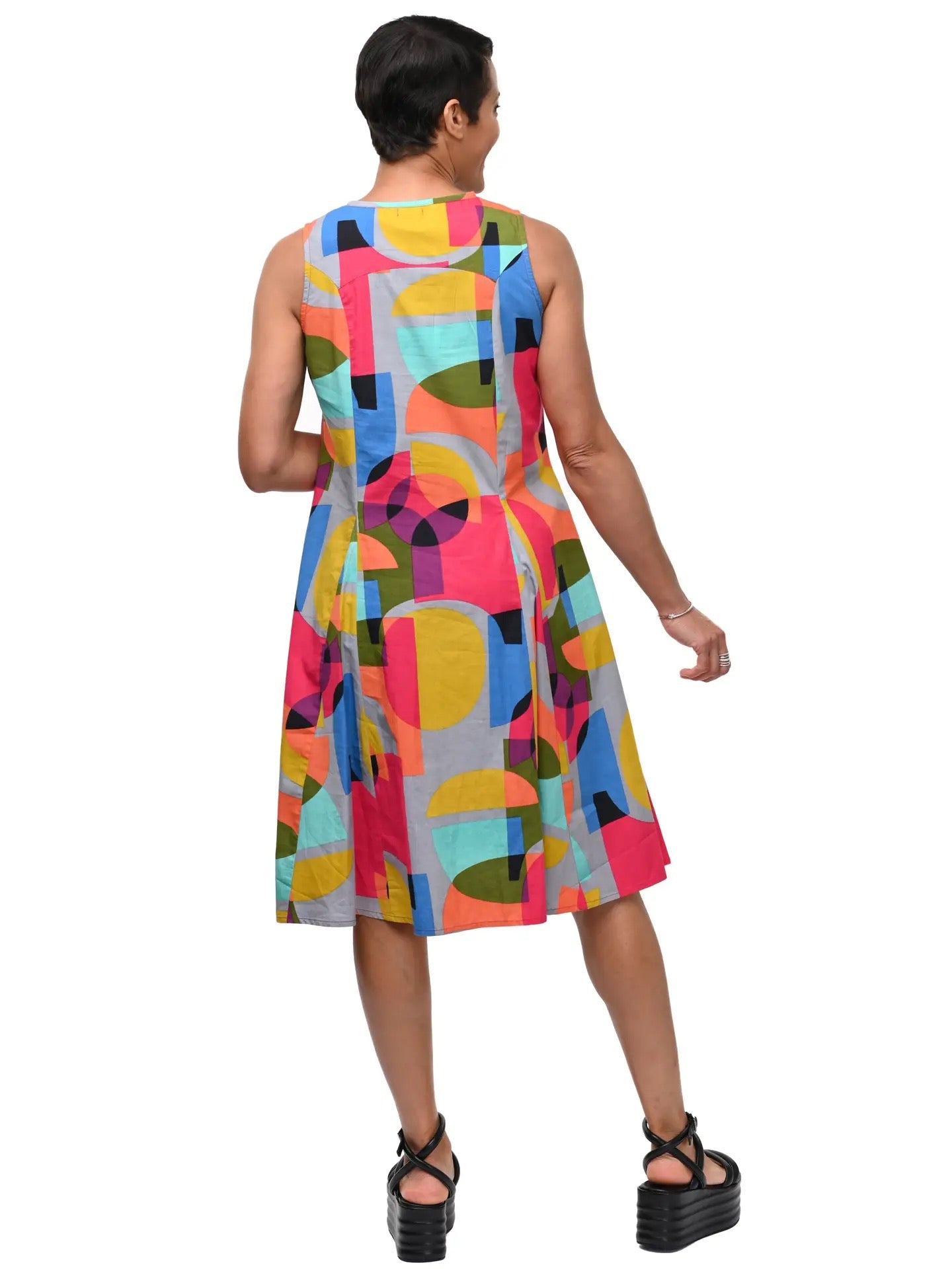 Dress--"Poppie", Sleeveless, Cotton, Kaleidoscope (Tulip)