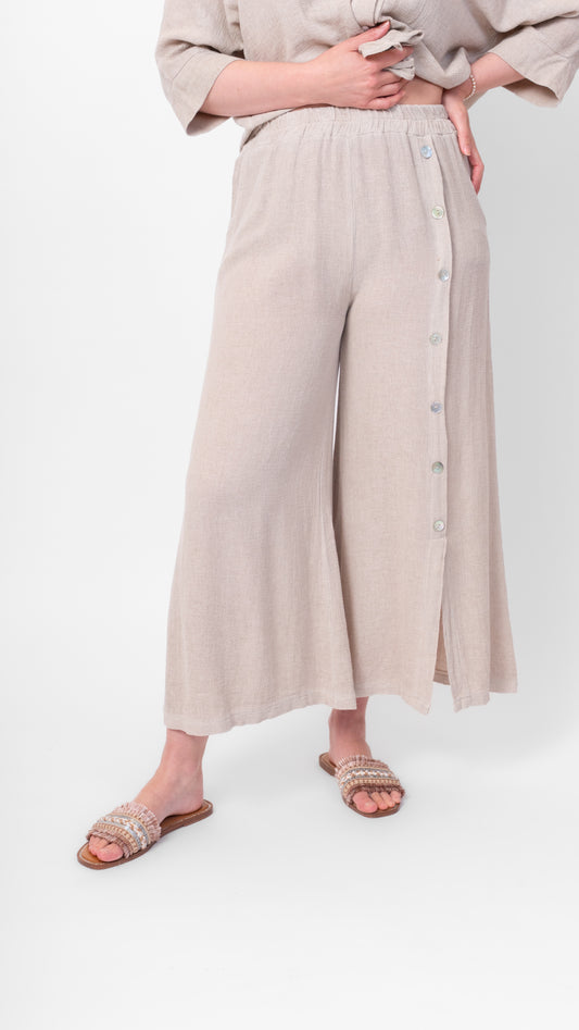 Pants--Buttons-Detail, Open Weave, Linen-Cotton, Seashell (Me & Gee)