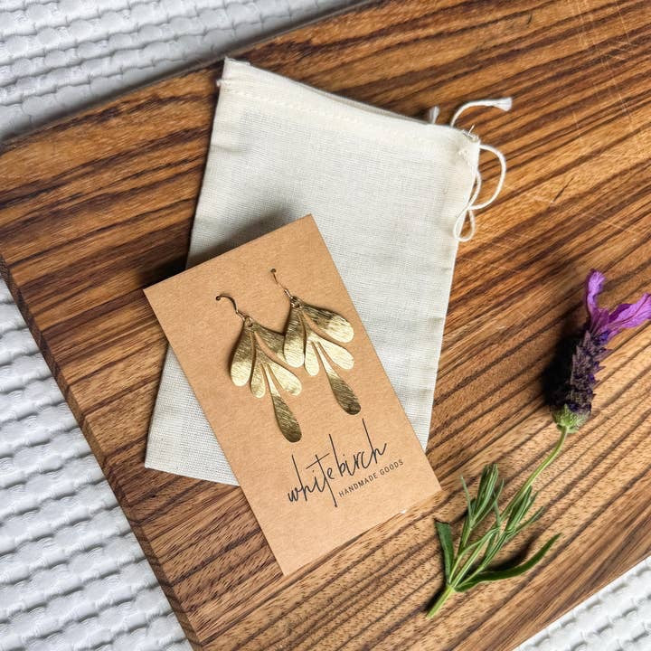 Earrings--Leaf, Brushed, Brass OR (Whitebirch Handmade Goods)