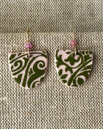 Earrings--Porcelain, Dangle--TALL, 5 Patterns (Red Chair Studio)