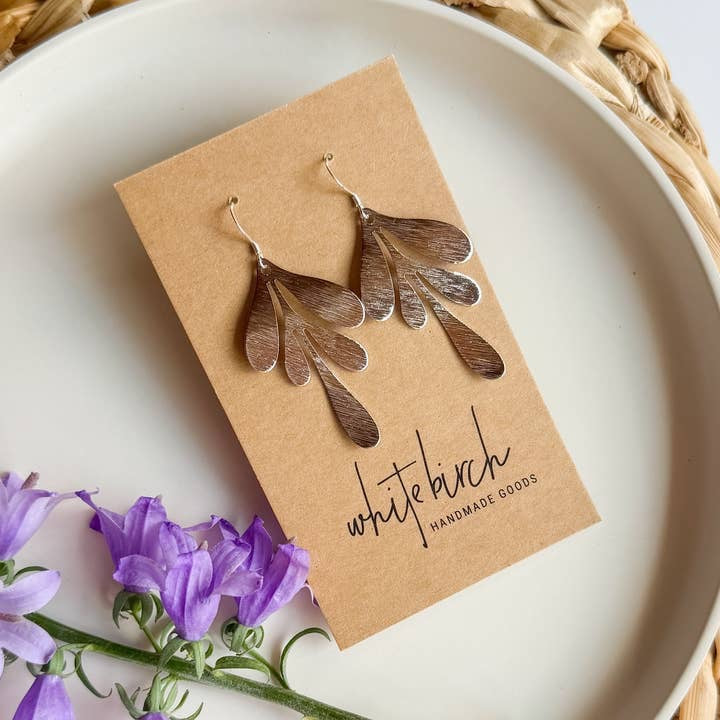 Earrings--Leaf, Brushed, Brass OR (Whitebirch Handmade Goods)