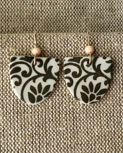 Earrings--Porcelain, Dangle--TALL, 5 Patterns (Red Chair Studio)