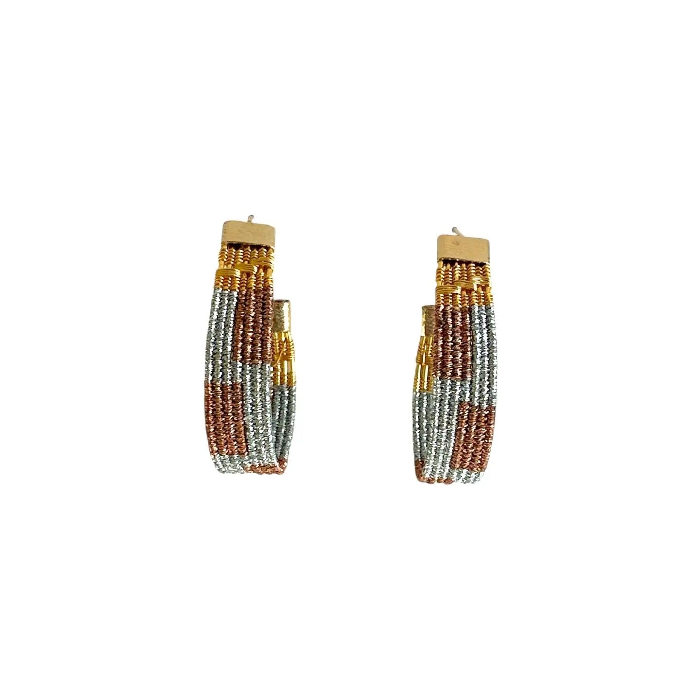 Earrings--"Zoka", Woven, Hoops, Ochre/Cream OR Rose Gold/Silver (Mayana)