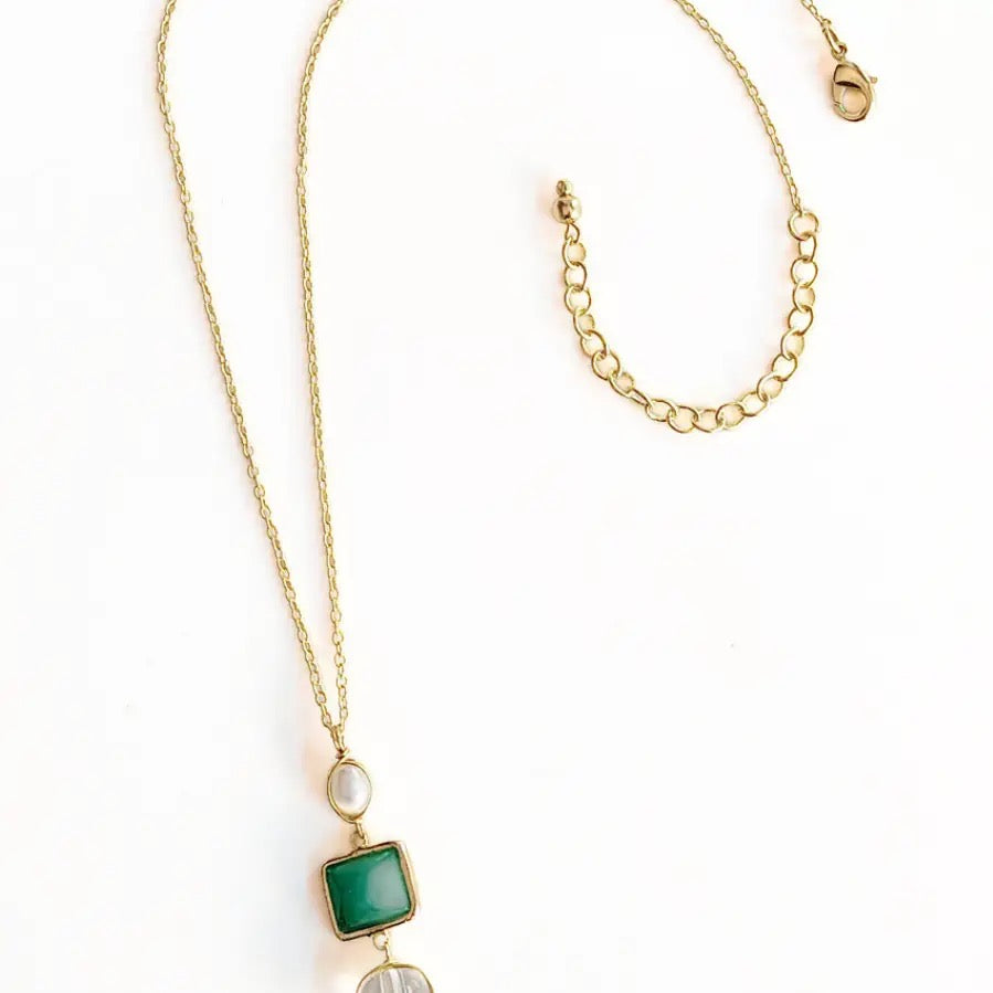 Necklace--"Regency", Brass-Plate & Resin, Aqua (Fair Anita)