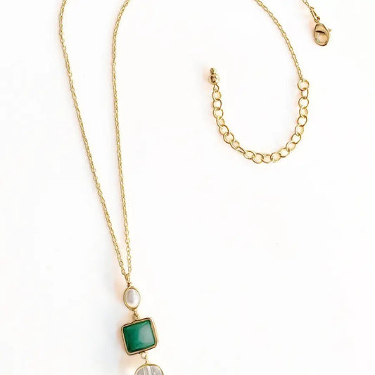 Necklace--"Regency", Brass-Plate & Resin, Aqua (Fair Anita)