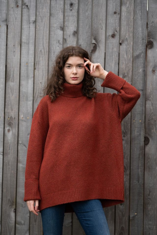 Sweater--"Dog Walker", Chunky Turtleneck, Recycled Yarns, Many Colors (Echo verde)