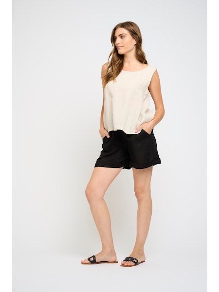 Top--Linen, Sleeveless, Elastic Underarm, 3 Colors (Pistache)