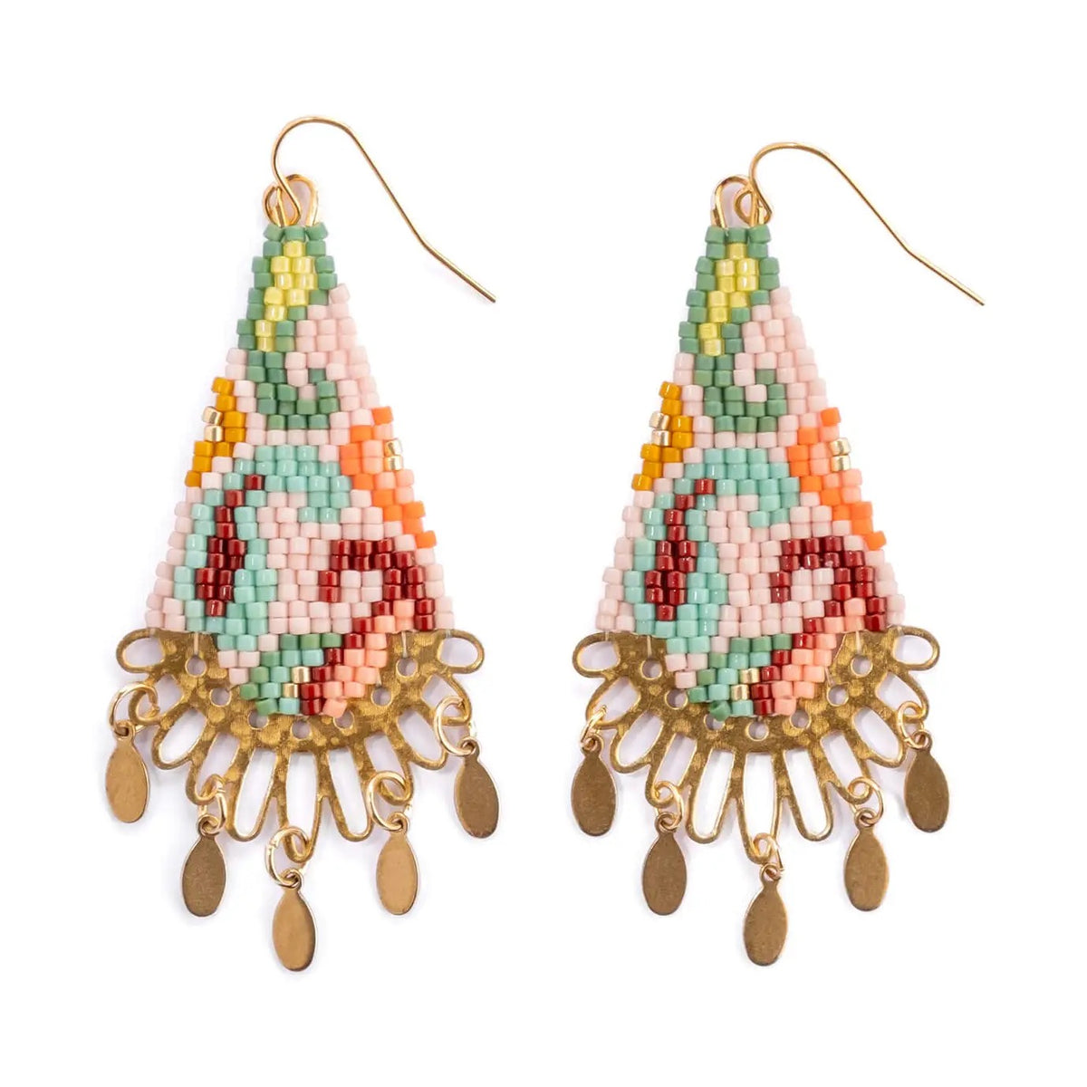 Earrings--"Paisley", Beaded, Wire Hooks, 3 Colorways (Mayana)